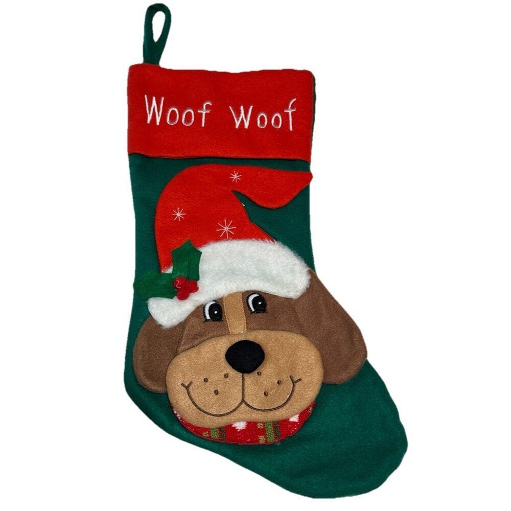 Dan Dee Plush Puppy Dog Pet Christmas Holiday Stocking Decor Woof Spellout